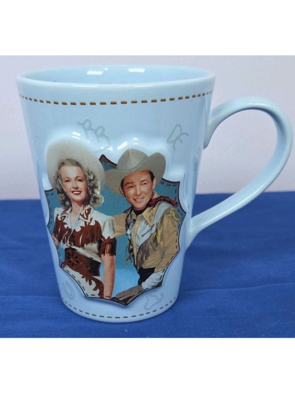 Roy Rogers & Dale Evans  "Happy Trails To You" Blue Coffee Mug By Vandor EUC